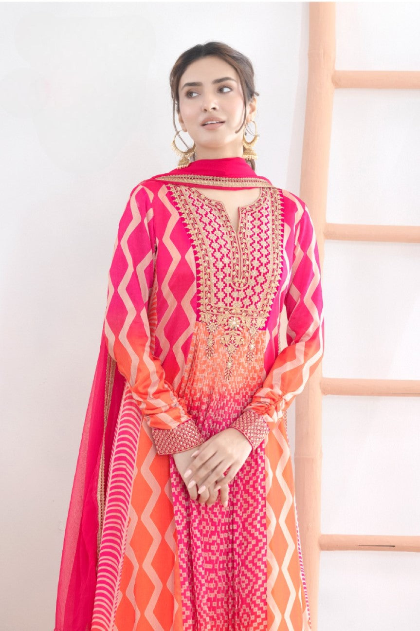 Anaita Pink Chinon Stitched Anarkali Suits With Embroidery & Sequence Work