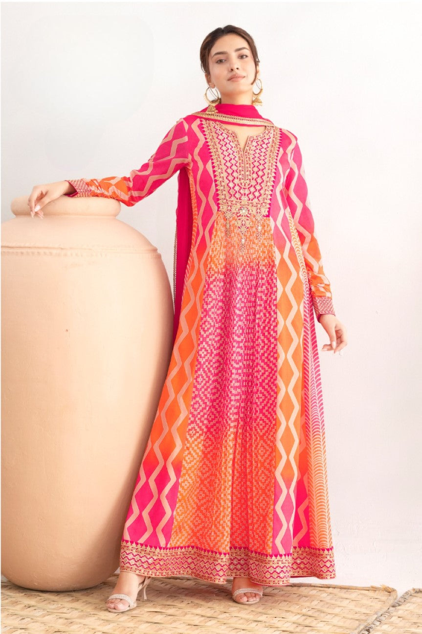 Anaita Pink Chinon Stitched Anarkali Suits With Embroidery & Sequence Work