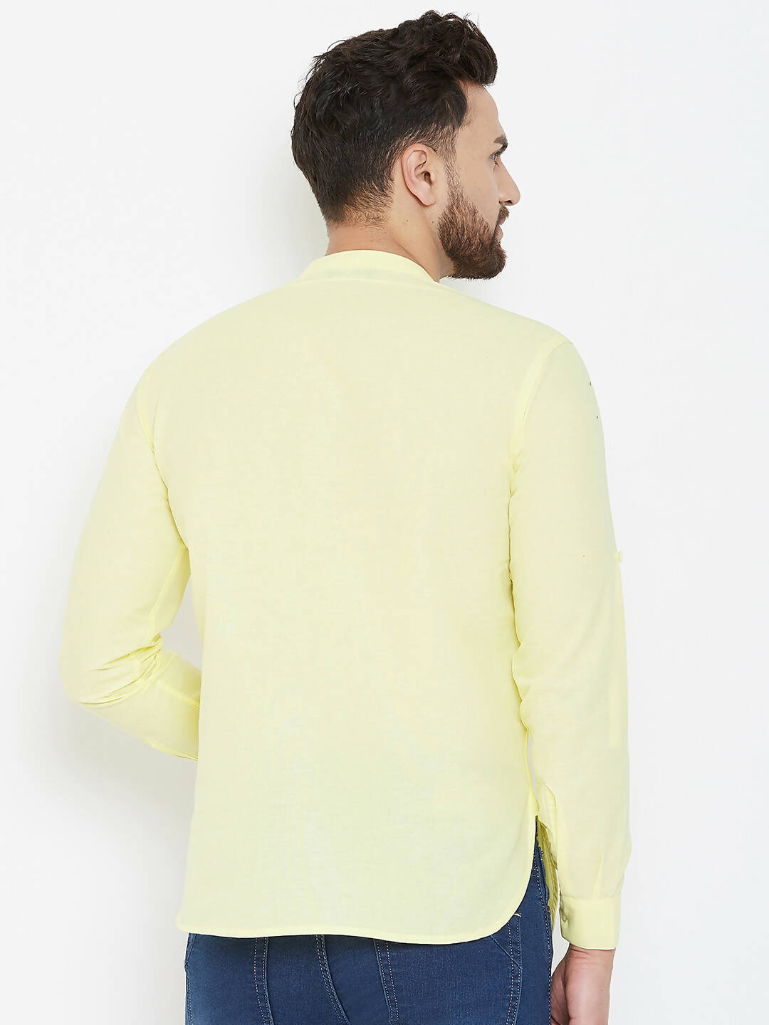 Even Apparels Yellow Color Band Collar Pure Cotton Men's Kurta