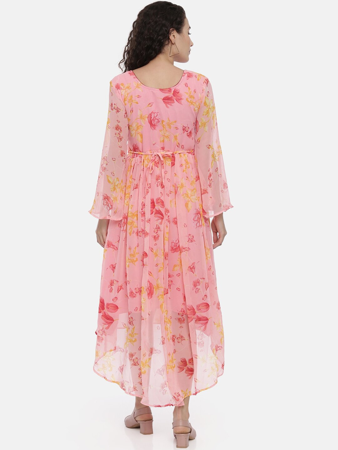 Souchii Pink Floral Printed A-Line Dress For Women