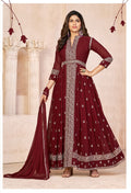 Anaita Maroon Embroidered Faux Georgette Anarkali Suit
