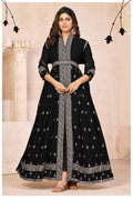 Anaita Black Embroidered Faux Georgette Anarkali Suit
