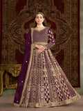 Anaita Purple Embroidered Net Stitched Anarkali Suit