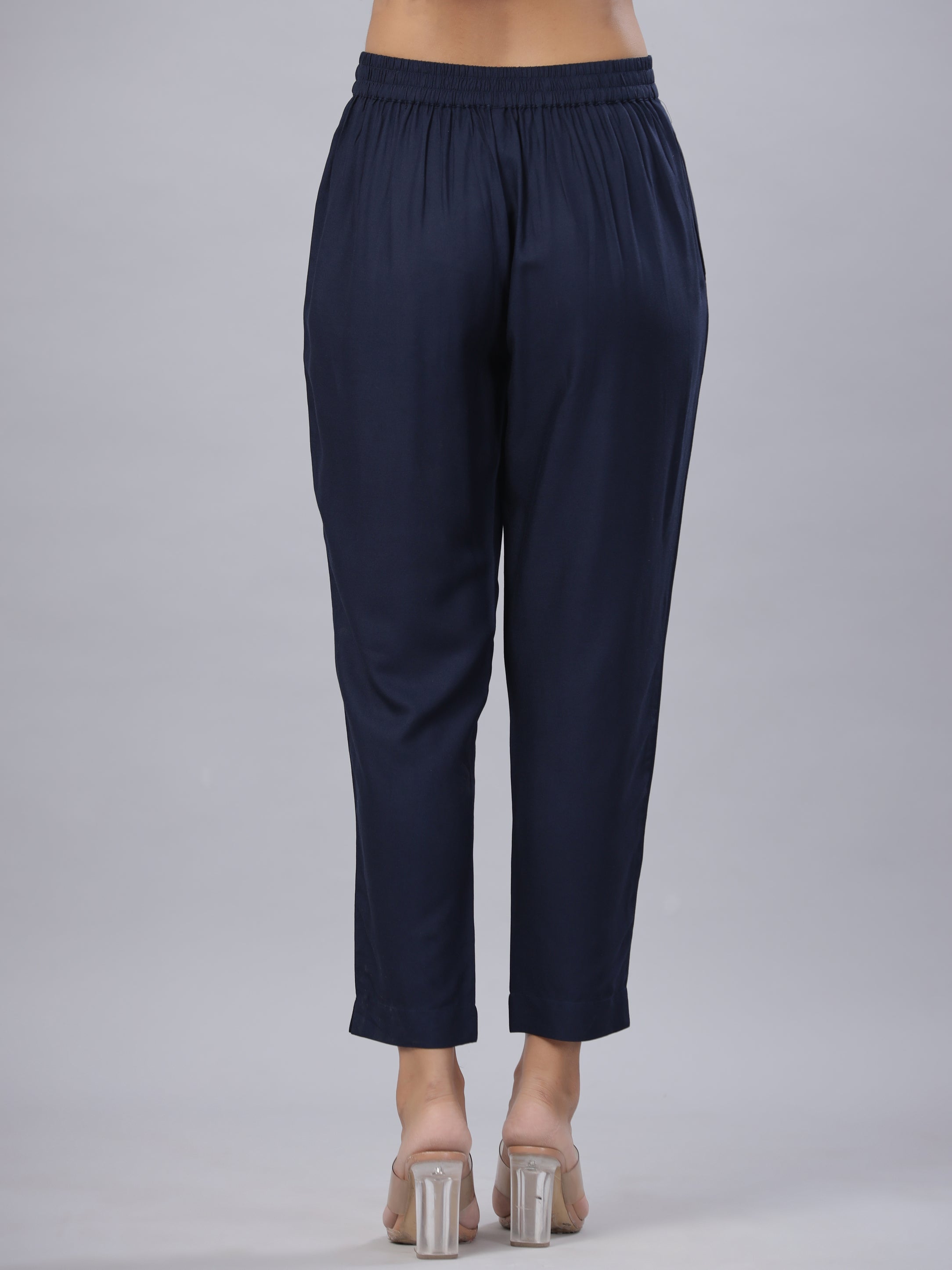 Juniper Women's Blue Liva Rayon Solid Stright Slim Pant