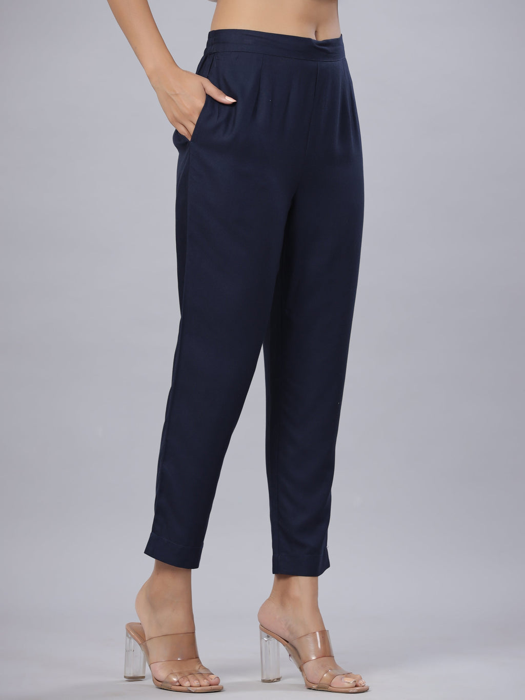 Juniper Women's Blue Liva Rayon Solid Stright Slim Pant