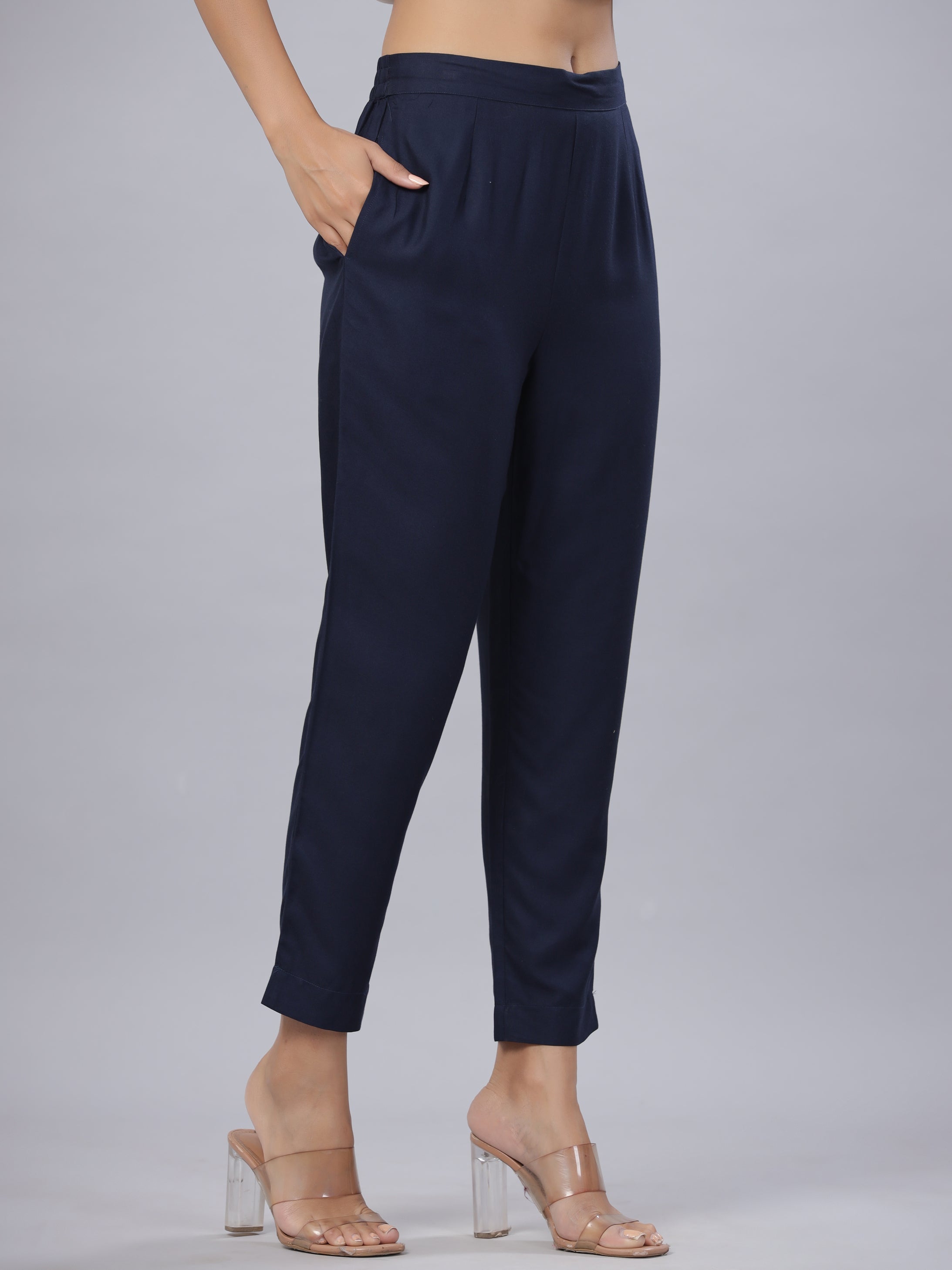 Juniper Women's Blue Liva Rayon Solid Stright Slim Pant