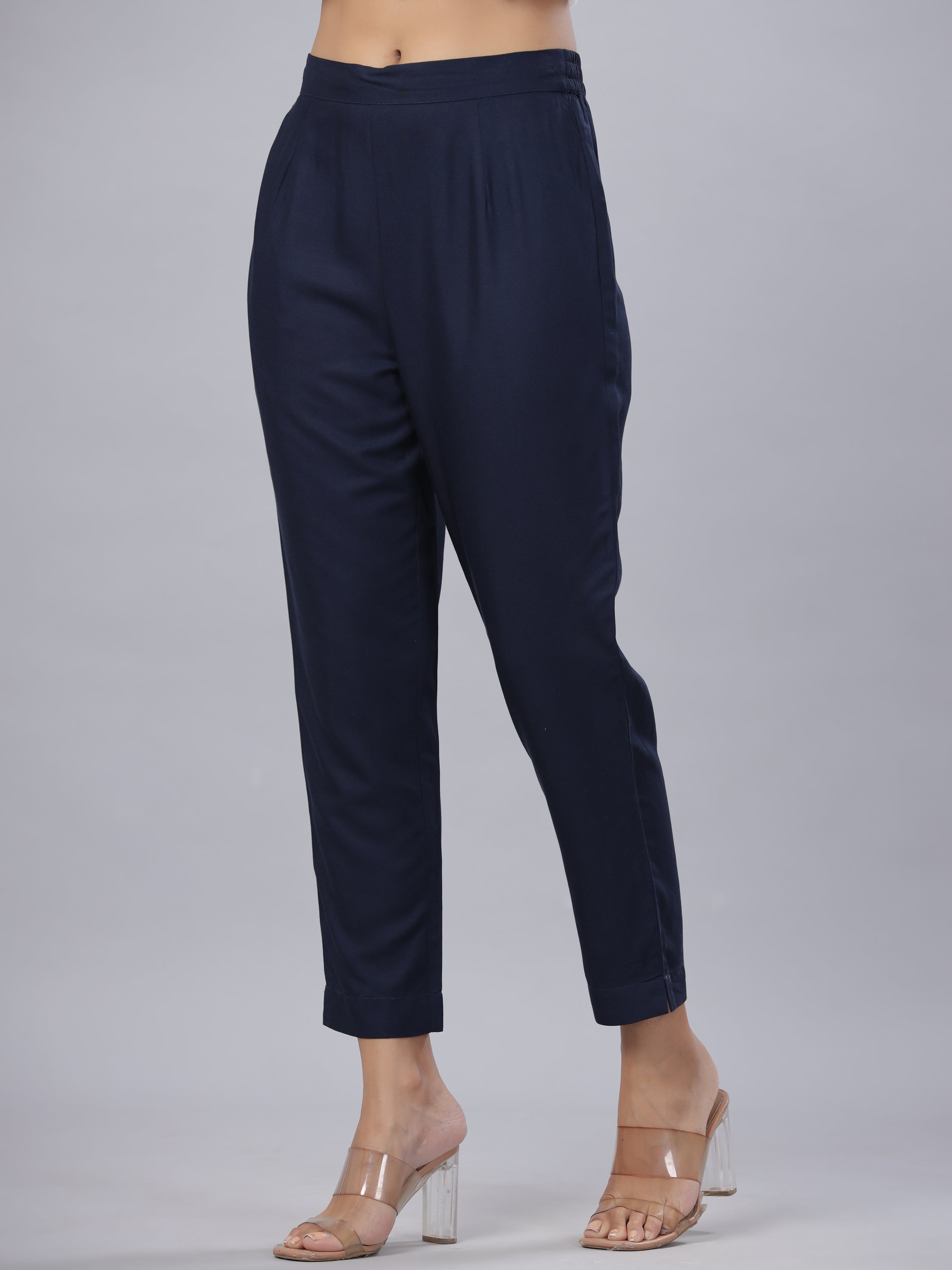 Juniper Women's Blue Liva Rayon Solid Stright Slim Pant