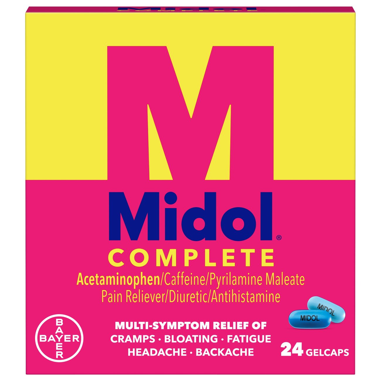 Midol Complete Gelcaps – 24 Count – Multi-Symptom Period Pain Relief for Cramps, Bloating & Fatigue