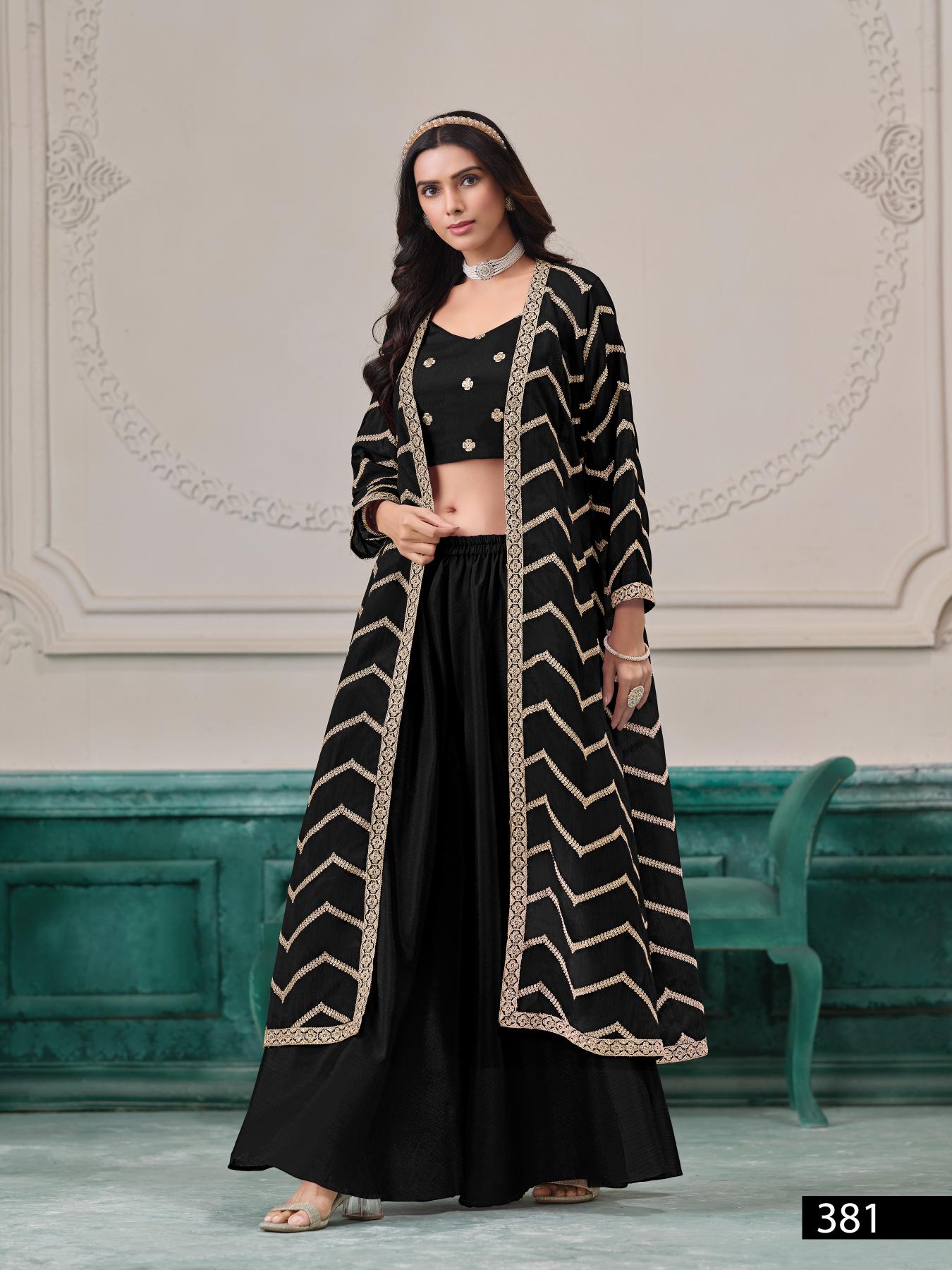 Anaita Black Chinon Designer Stitched Indo Western