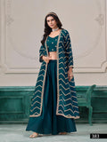 Anaita Teal Chinon Designer Stitched Indo Western