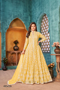 Anaita Yellow Embroidered Net Anarkali Suit