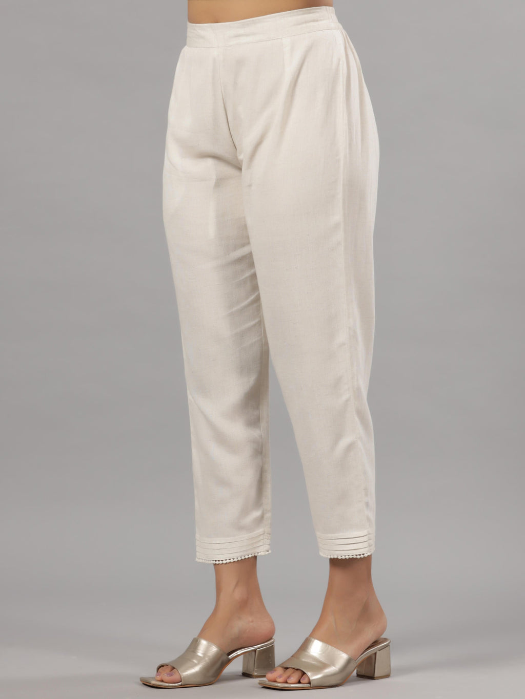 Juniper Natural Solid Liva Rayon Pant With Lace