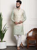 Sojanya Woven Design Mandarin Collar Kurta with Churidar & Nehru Jacket