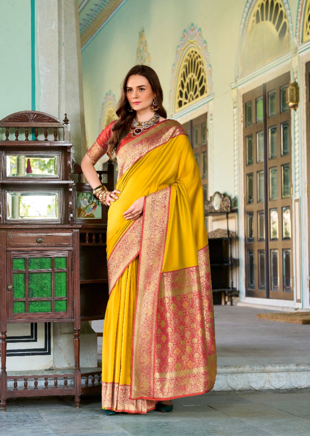 Anaita Yellow Soft Silk Zari Weaving Saree With Blouse Piece