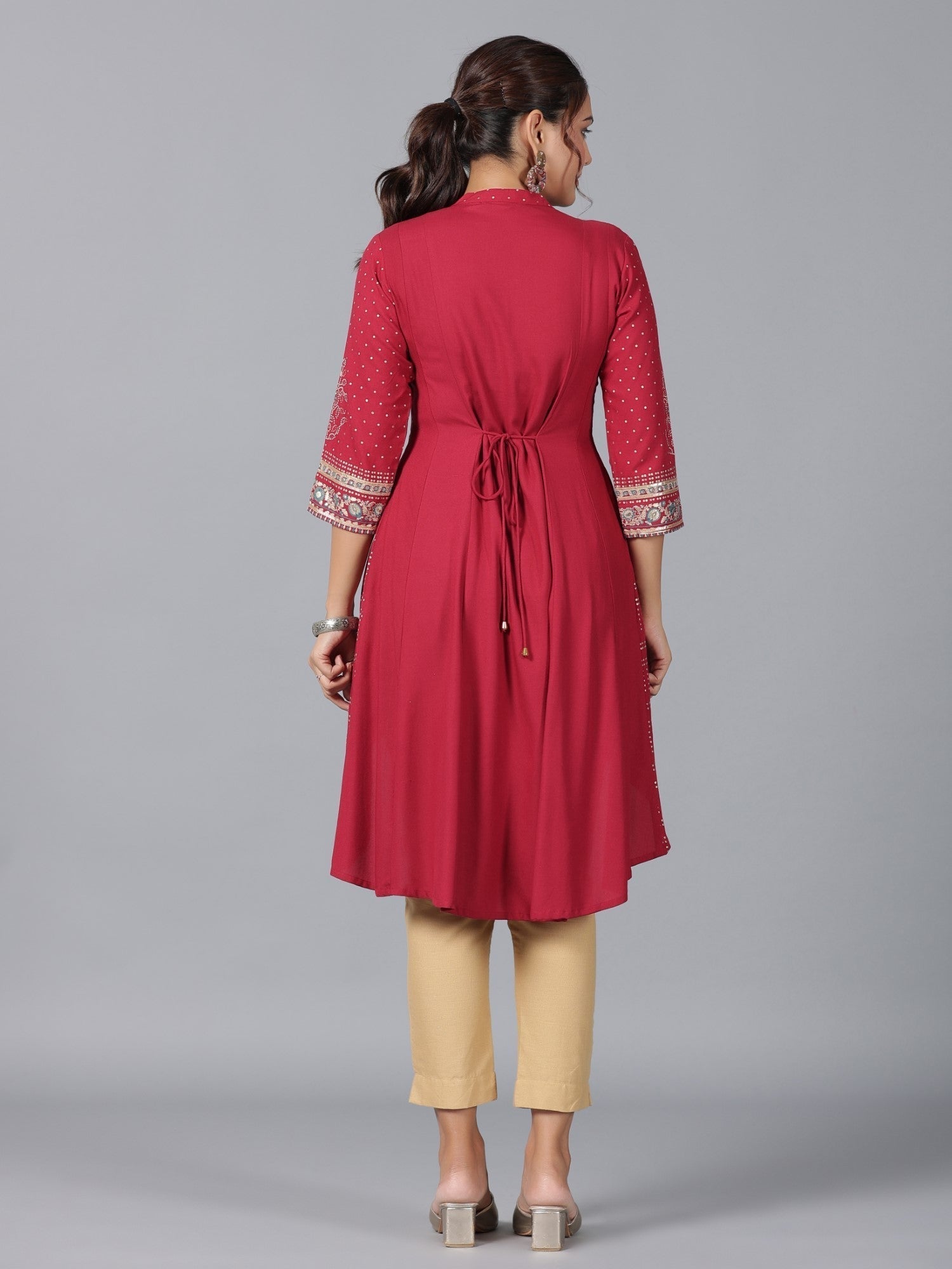 Juniper Women Maroon Liva Rayon Foil Printed High-Low Tunic
