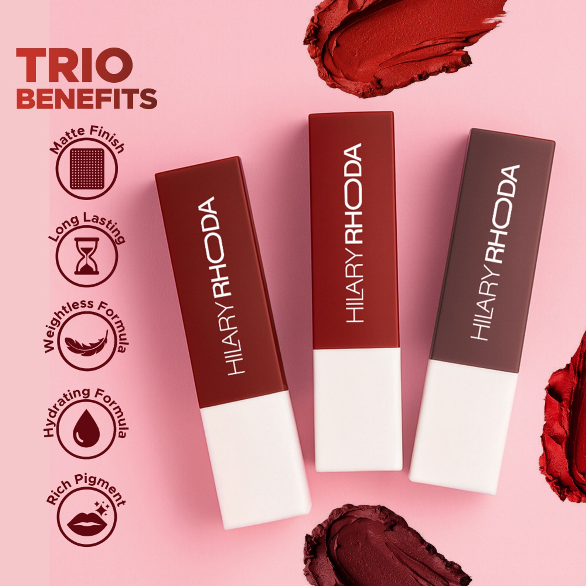 Hilary Rhoda Matte Lipstick Pack Of 3 - Red-Volution Trio 01