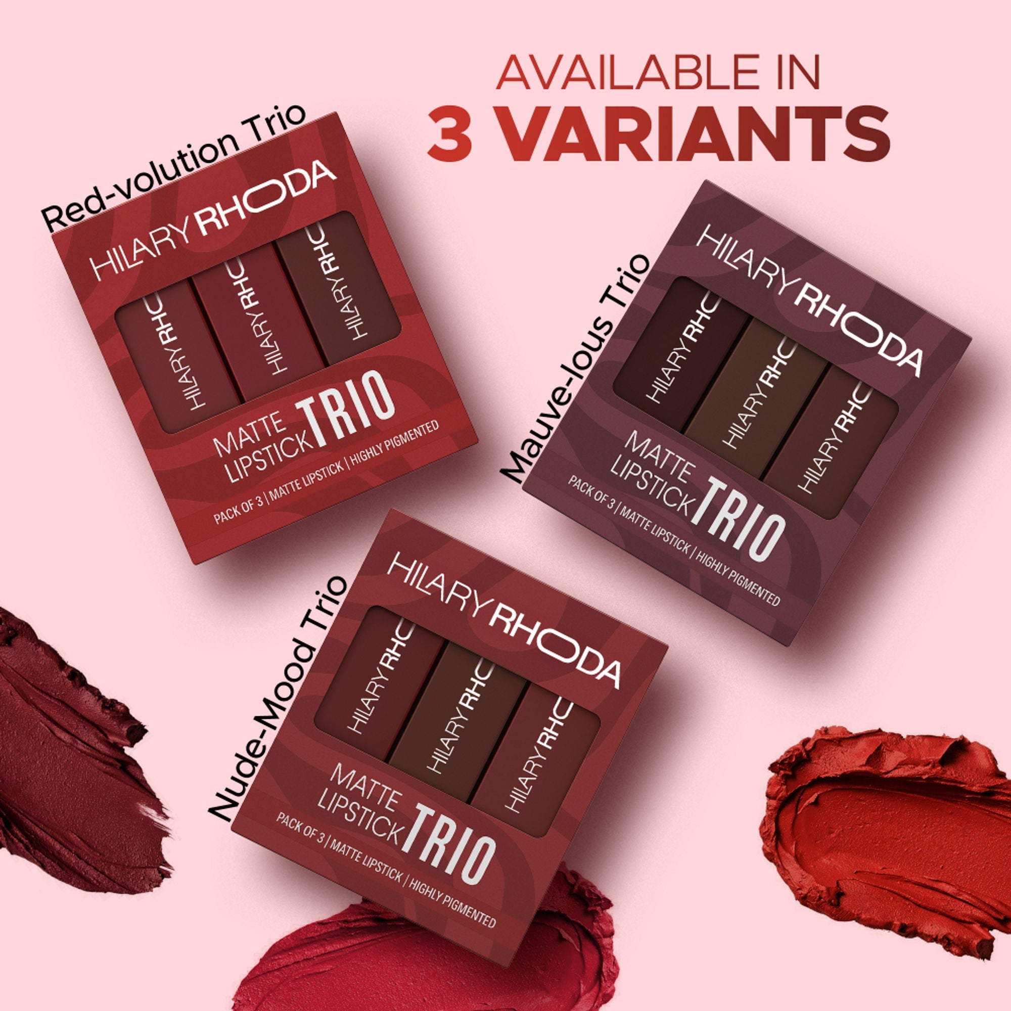 Hilary Rhoda Matte Lipstick Pack Of 3 - Red-Volution Trio 01