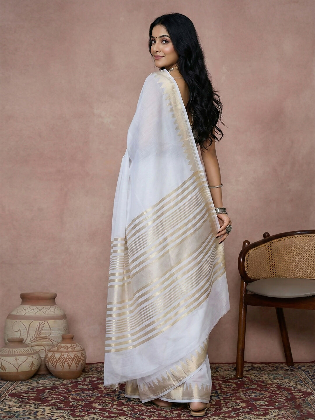 Shree Shyam Fashion White Cotton Saree