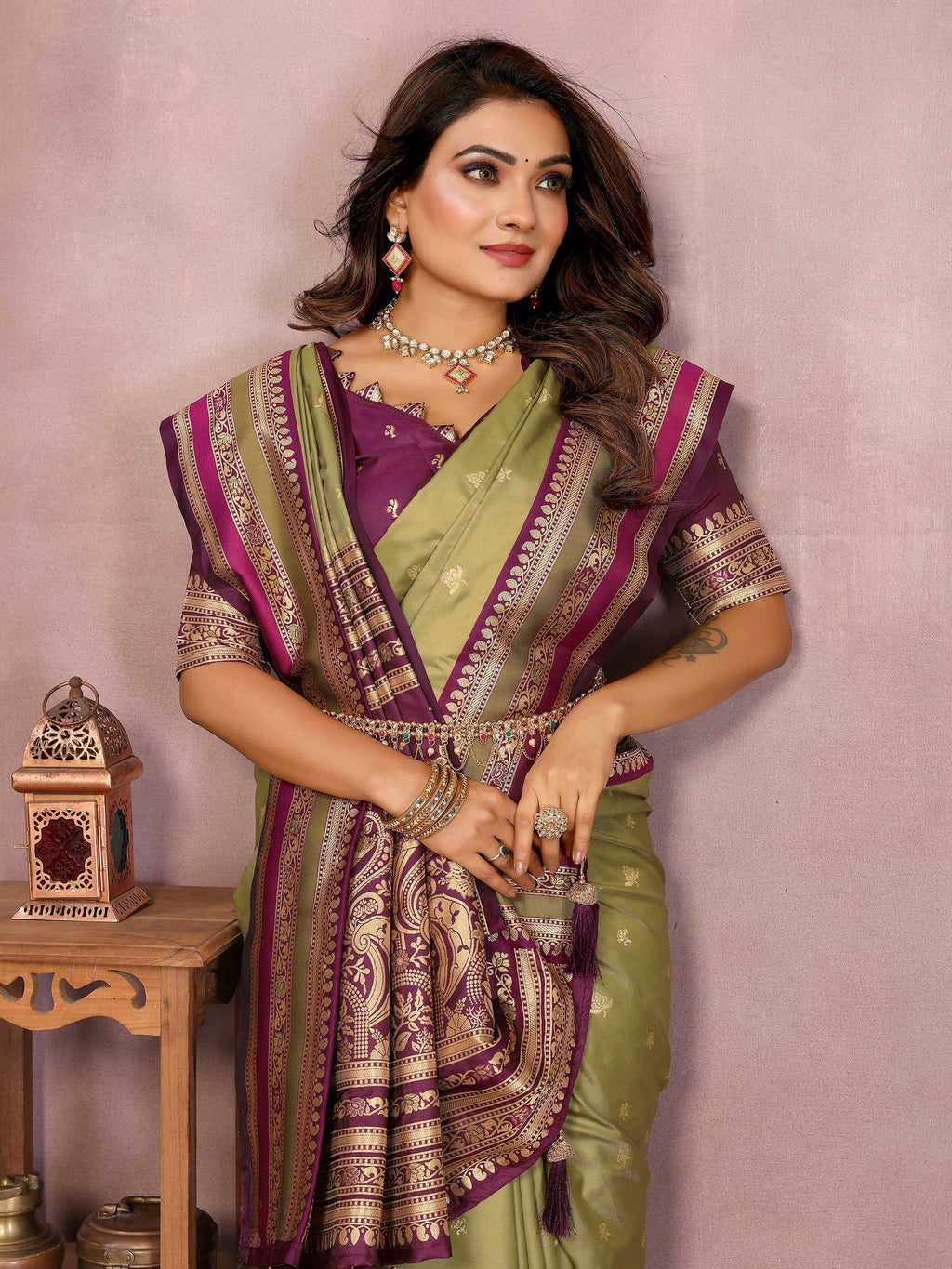 Aastha Fashion Mehndi Kalamkari Silk Weaving Saree