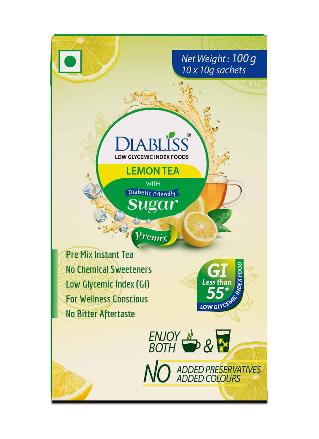 Diabliss Herbal Lemon Tea Sachets With Diabetic Friendly Sugar