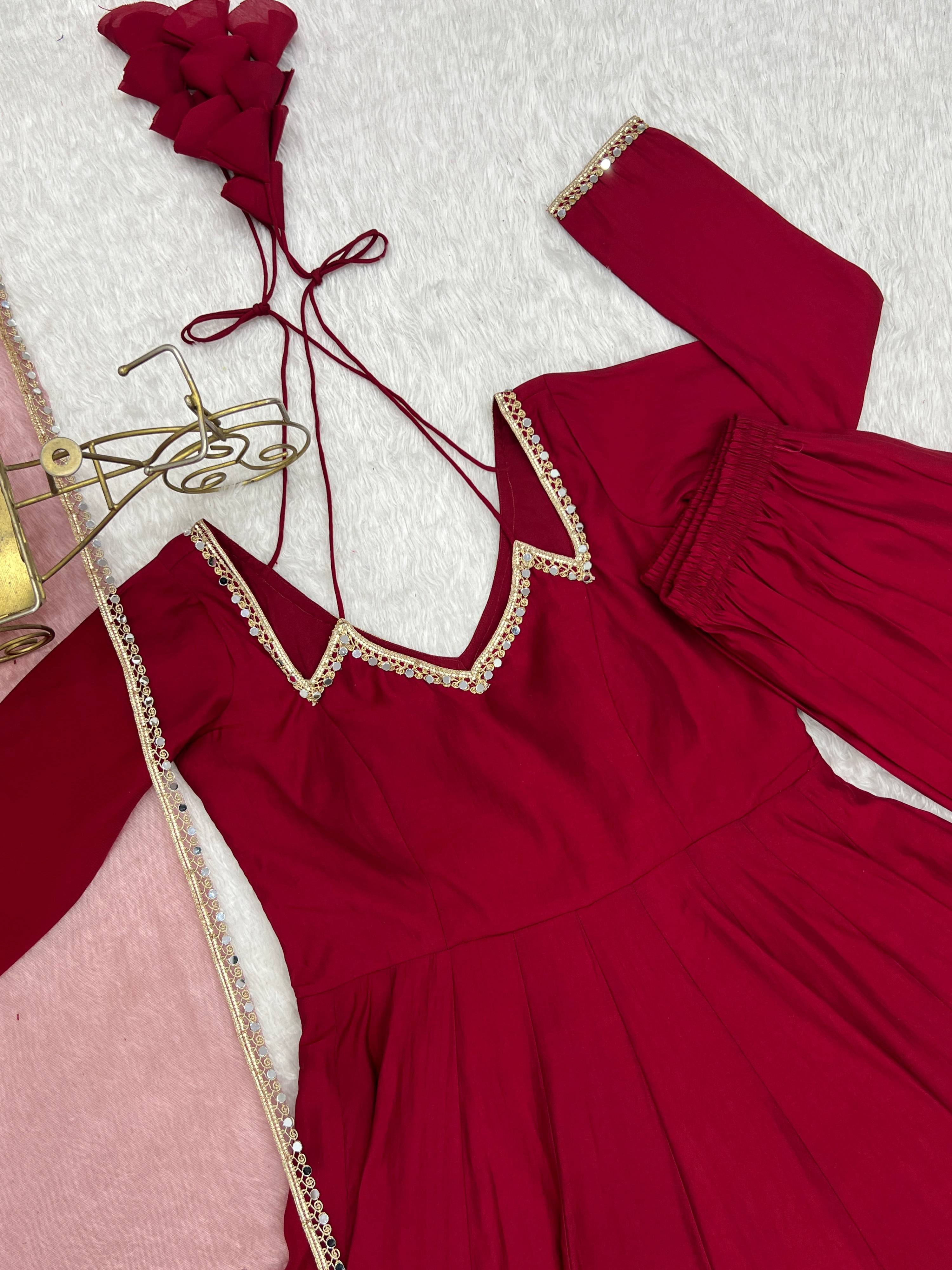 Evanik Women Red Ethnic Anarkali Kurta Set For Festive & Wedding Wear