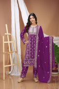 Lehenga Mart Designer Salwar Suit With Kurta, Pant, Dupatta For Women-Purple