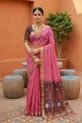 Vastranavya Pink Muga Cotton Meenakari & Azarakh Pallu Saree with Contrast Blouse
