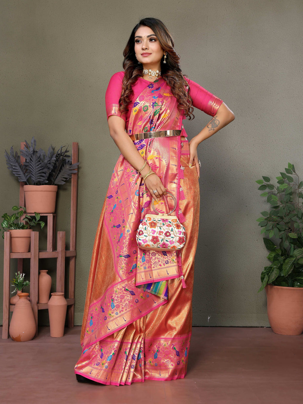 Aastha Fashion Orange Tissue Silk Paithani Woven Saree