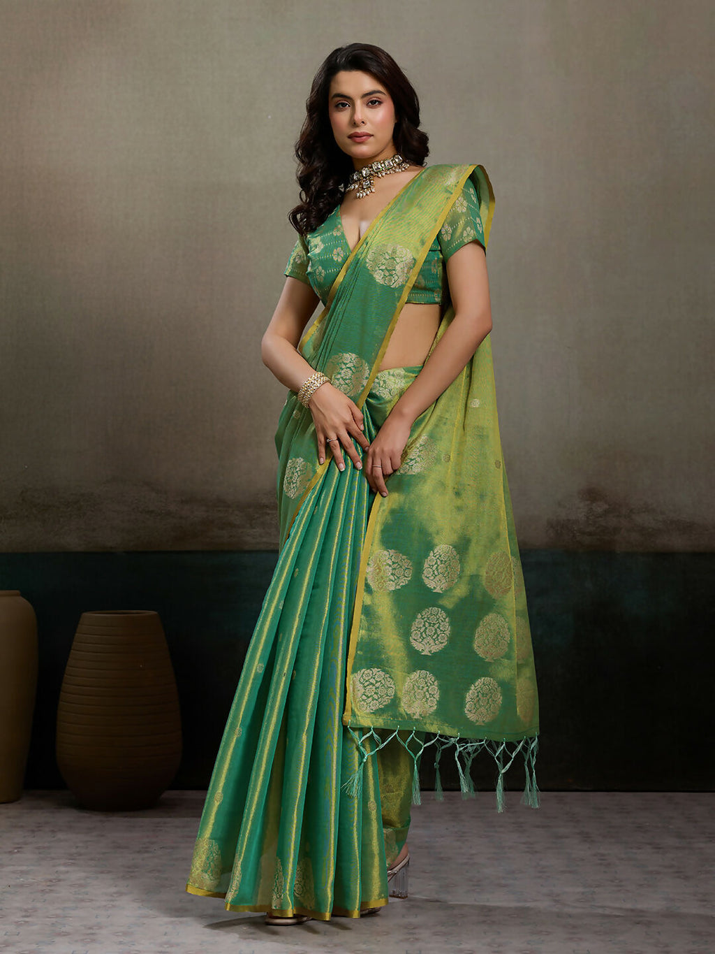 Shree Shyam Fashion Green Tissue Silk Saree