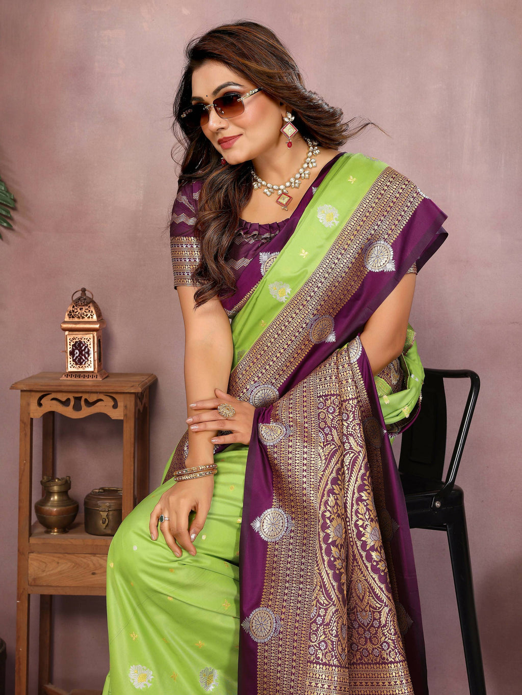 Aastha Fashion Parrot Green Silk Sarees Weaving Saree
