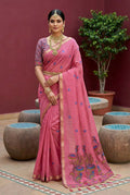 Vastranavya Pink Muga Cotton Meenakari & Azarakh Pallu Saree with Contrast Blouse