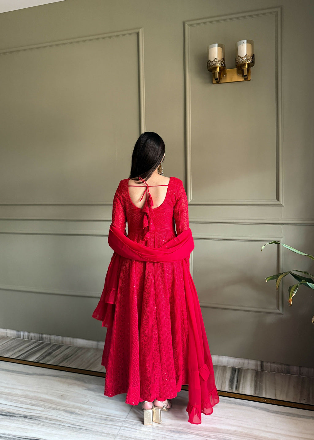 Teeya Creation Red Color Faux Georgette Heavy Embroidery Work Functional Wear Gown