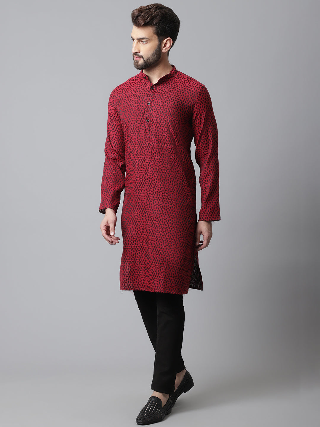 Even Apparels Maroon Solid Kurta With Band Collar