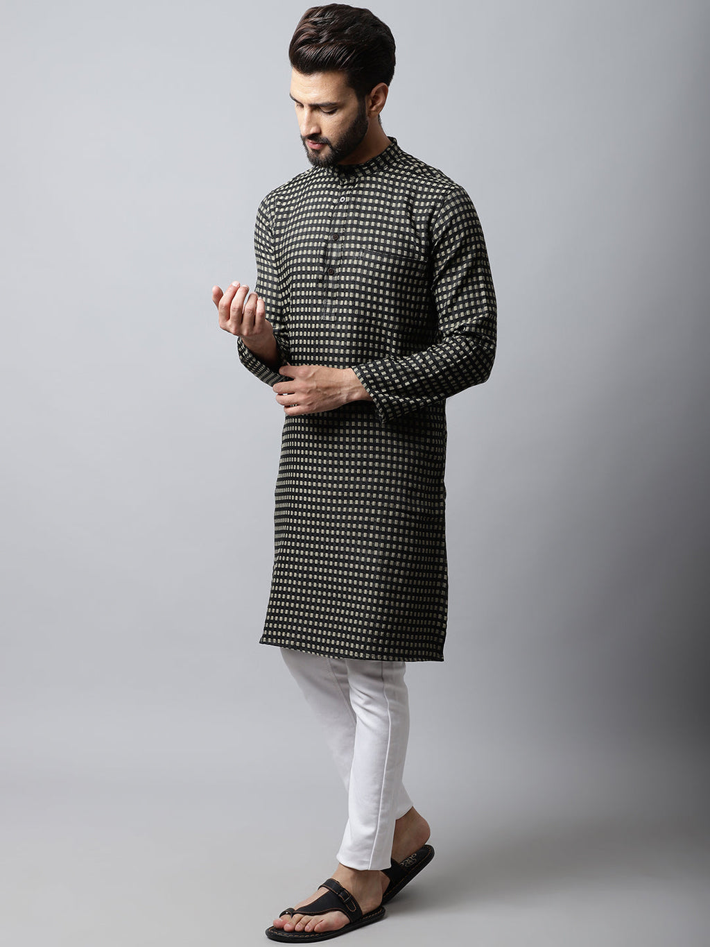 Even Apparels Brown Pure Cotton Kurta With Band Collar