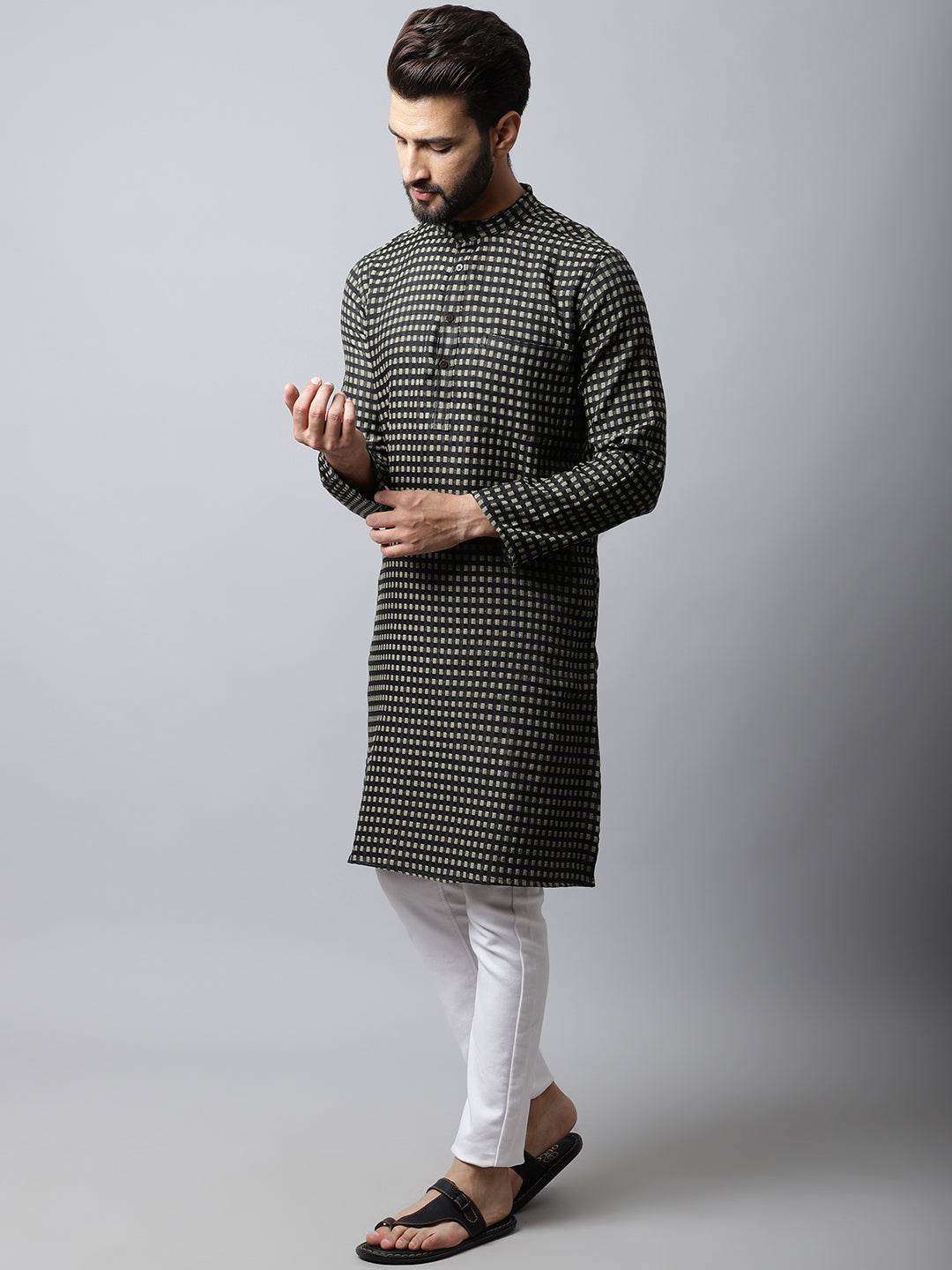 Even Apparels Brown Pure Cotton Kurta With Band Collar