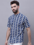 Even Apparels Blue Pure Cotton Short Kurta With Band Collar