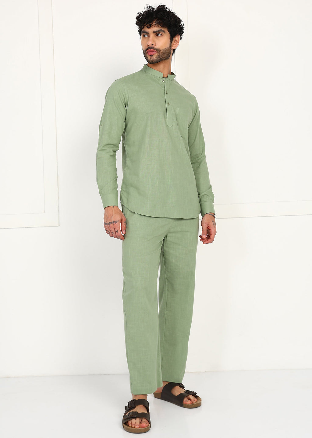 Fabmade Sage Linen Kurta Co-Ord Set