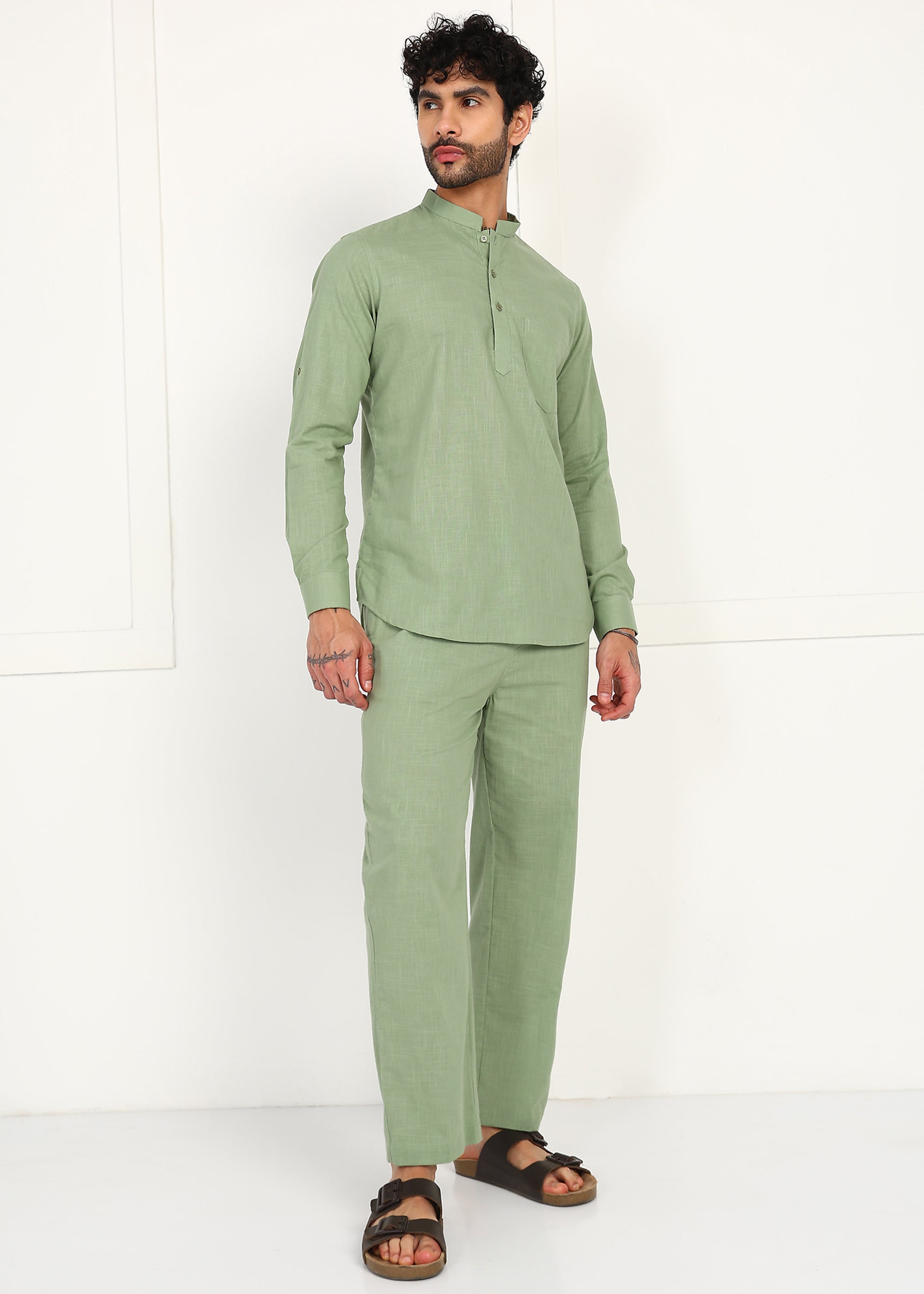 Fabmade Sage Linen Kurta Co-Ord Set