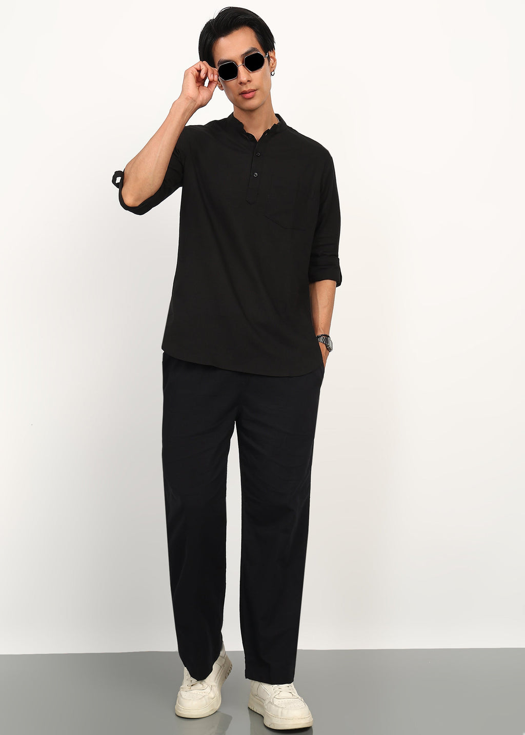 Fabmade Noir Linen Kurta Set