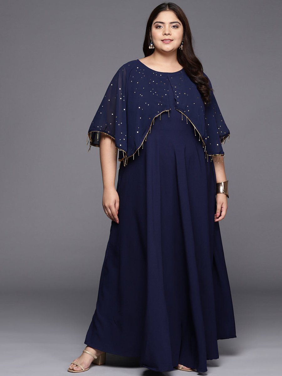 Ahalyaa Plus Size Round neck Maxi Ethnic Dress