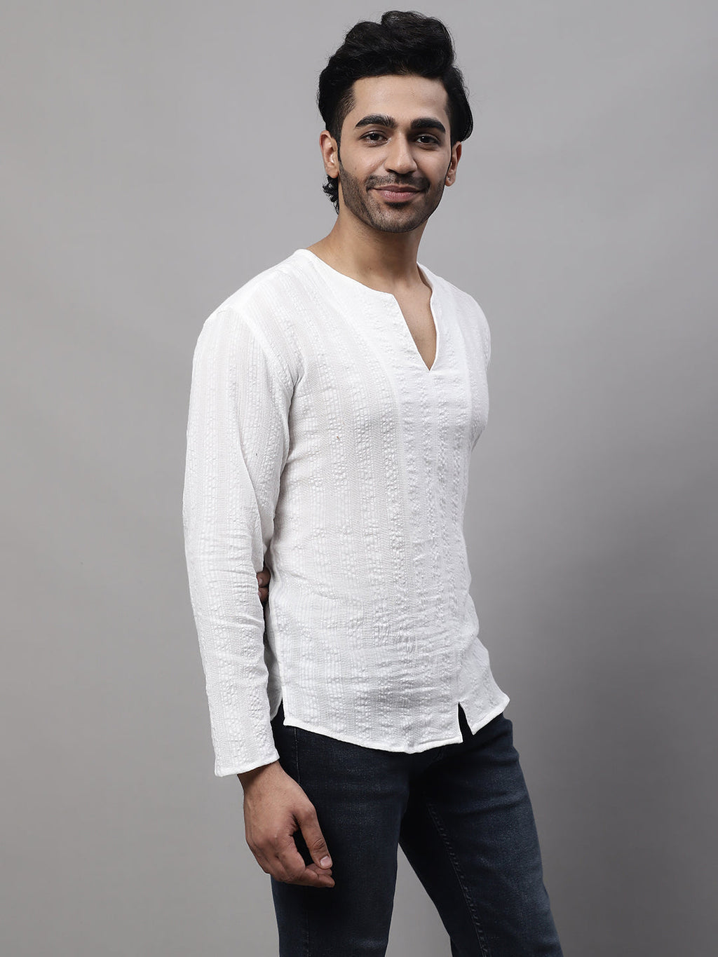 Even Apparels White Pure Cotton Open Neck Kurta