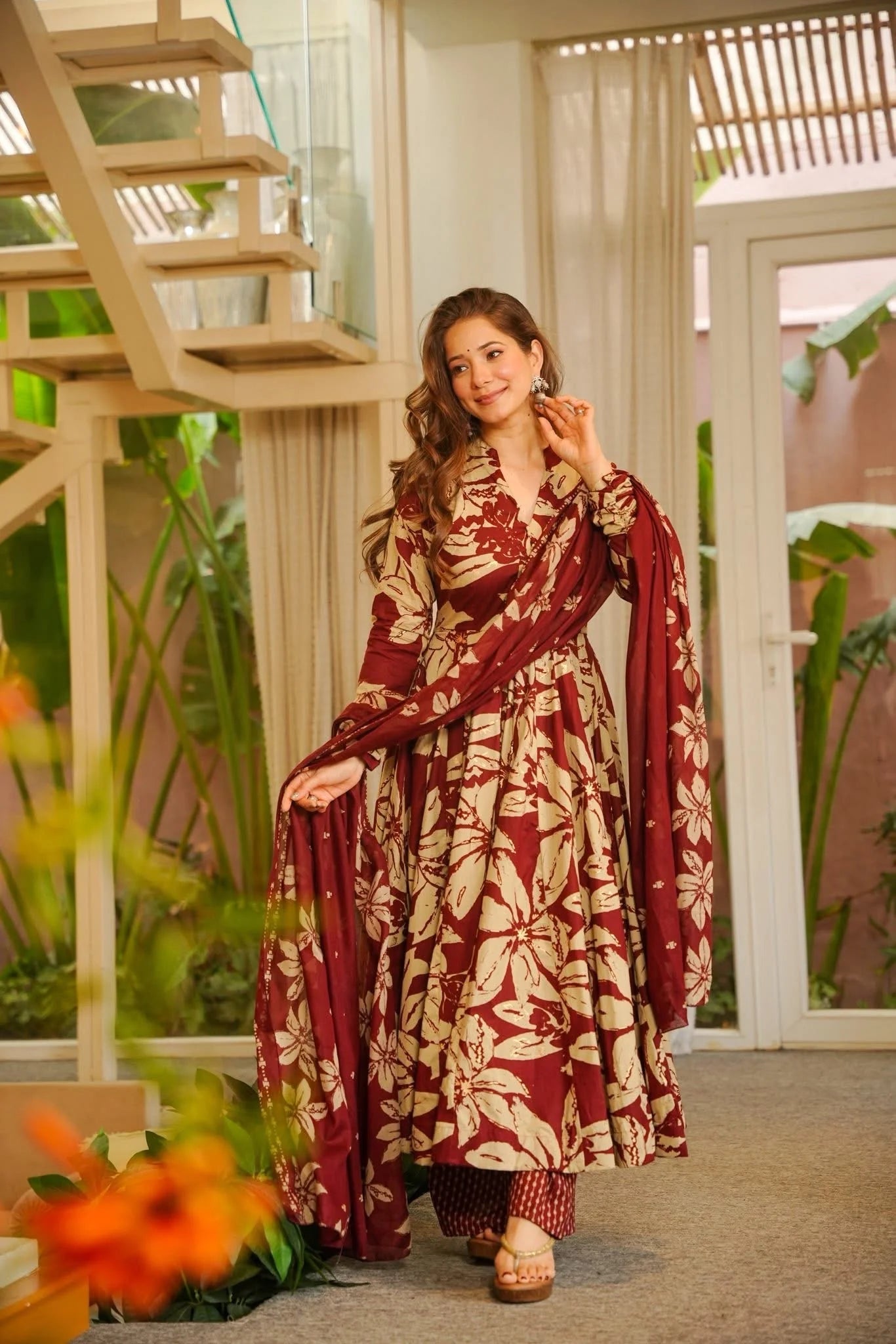Yash Enterprise Red Muslin Cotton Silk Party Wear Embroidery Suit Set