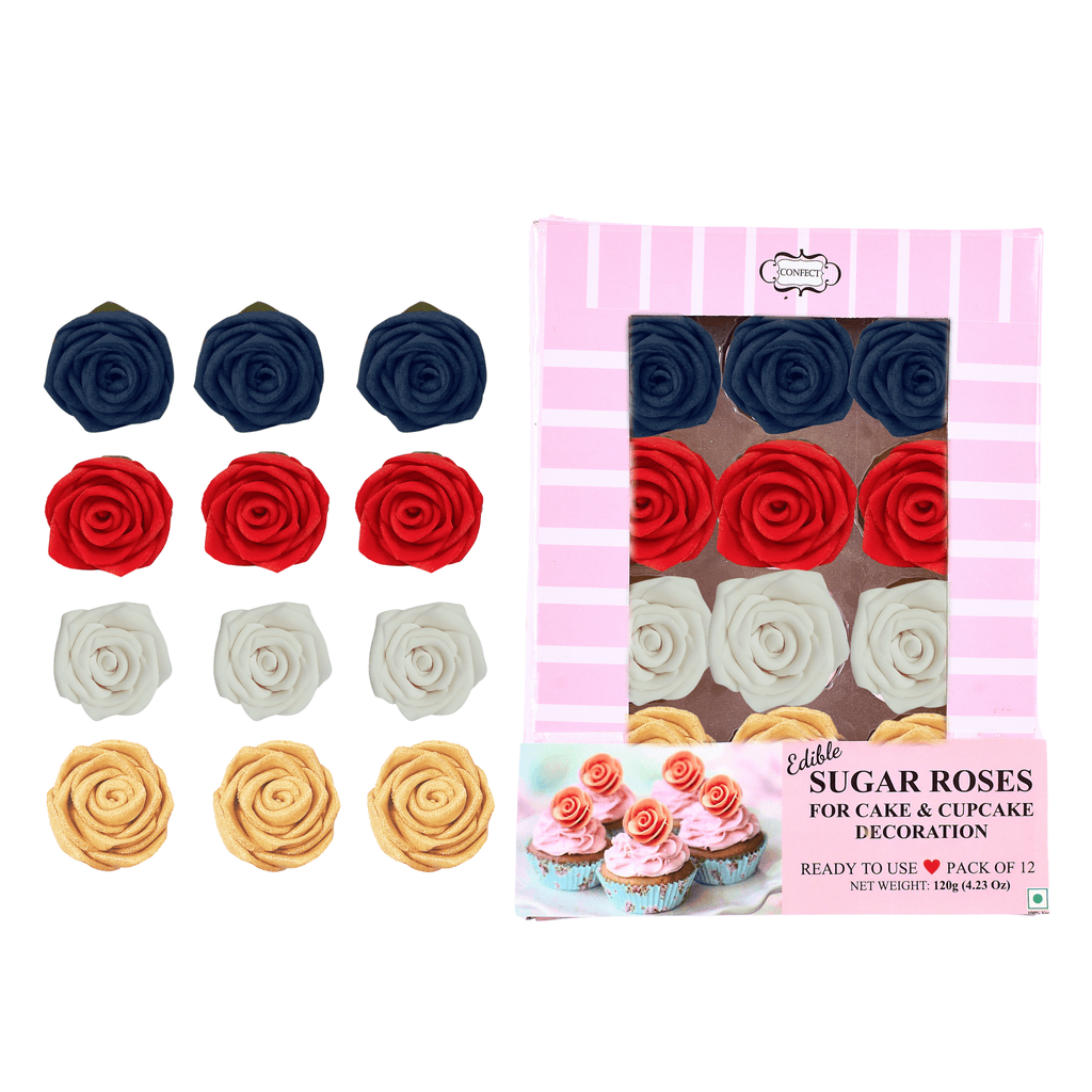 Confect Edible Sugar Roses Cake Toppers - Pack of 12 (03)