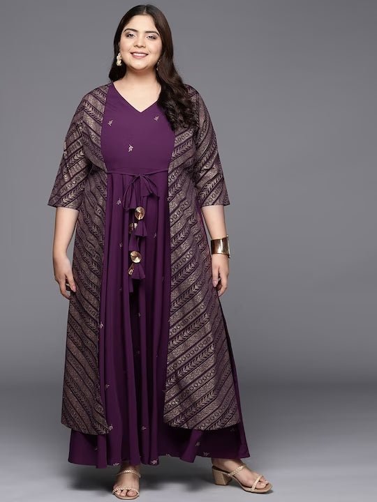Ahalyaa Plus Size V-neck Maxi Ethnic Dress