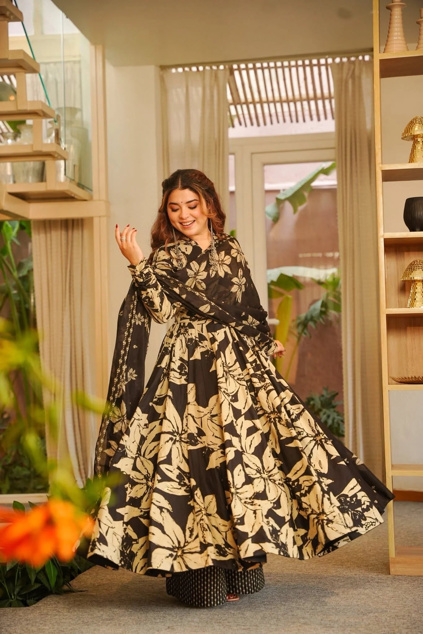Yash Enterprise Black Muslin Cotton Silk Party Wear Embroidery Suit Set