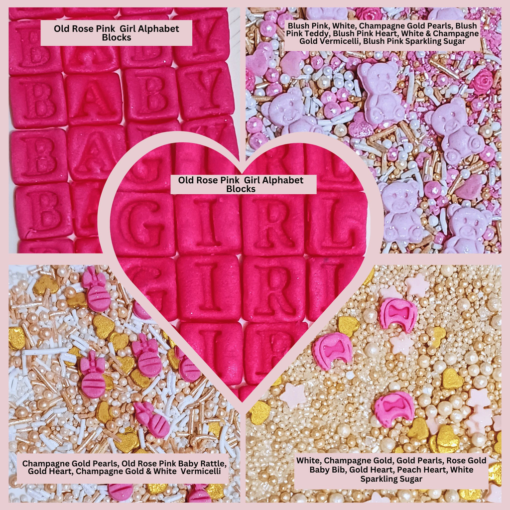Confect Girls Baby Shower Sprinkles | Mix Heart, Teddy, Baby Feed Bottle & Baby Feet Sprinkles