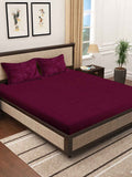 KLOTTHE Maroon 300 TC Woolen Fitted Double King Bedsheet With 2 Pillow Covers
