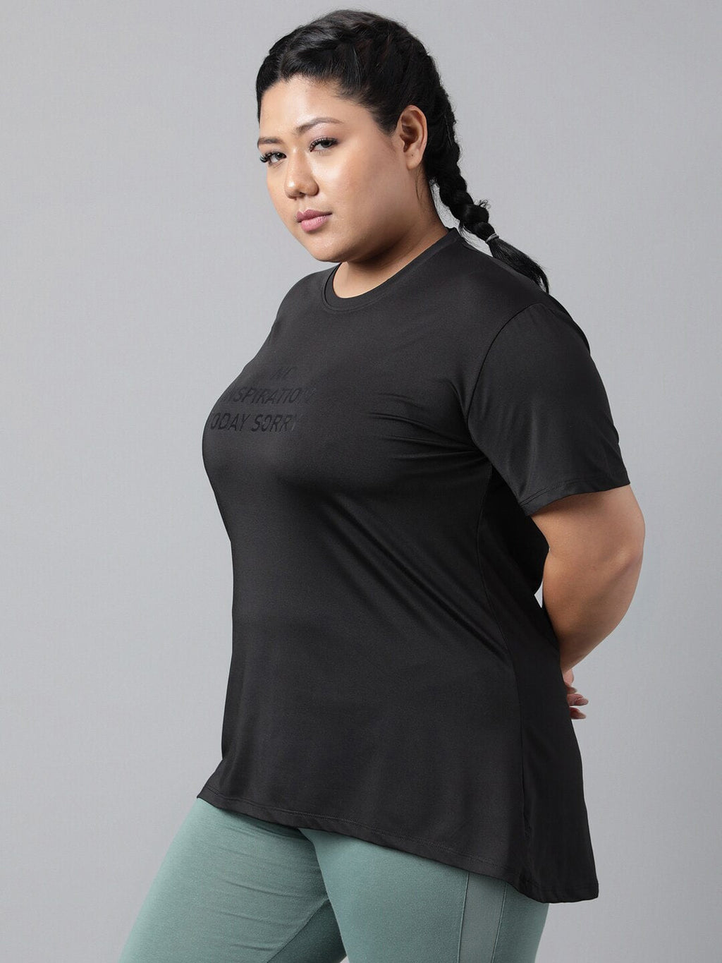 MKH Plus Size Typography Printed Dri-FIT Relaxed Fit Drop-Shoulder Sleeves Gym T-shirt