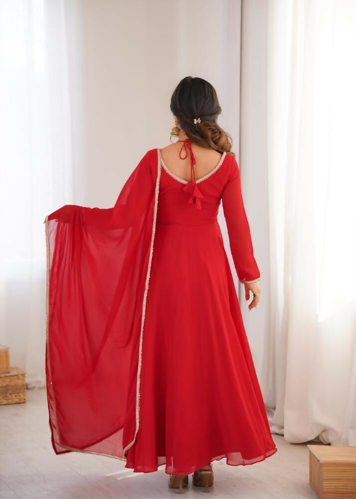 Lehenga Mart Designer Anarkali Suit With Kurta, Dupatta For Women-Red