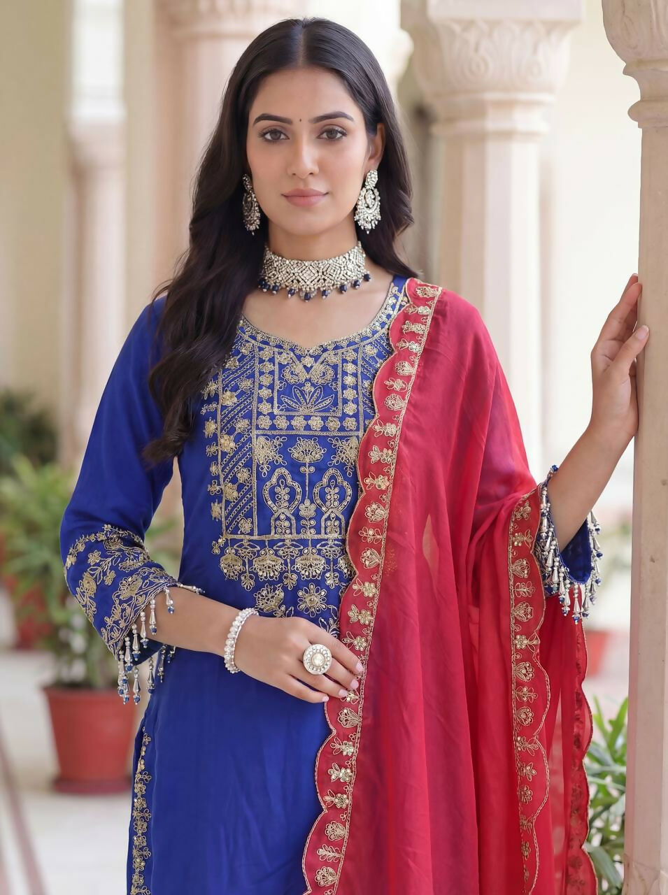 Joban Fashion Blue Silk Embroidered Sharara Set